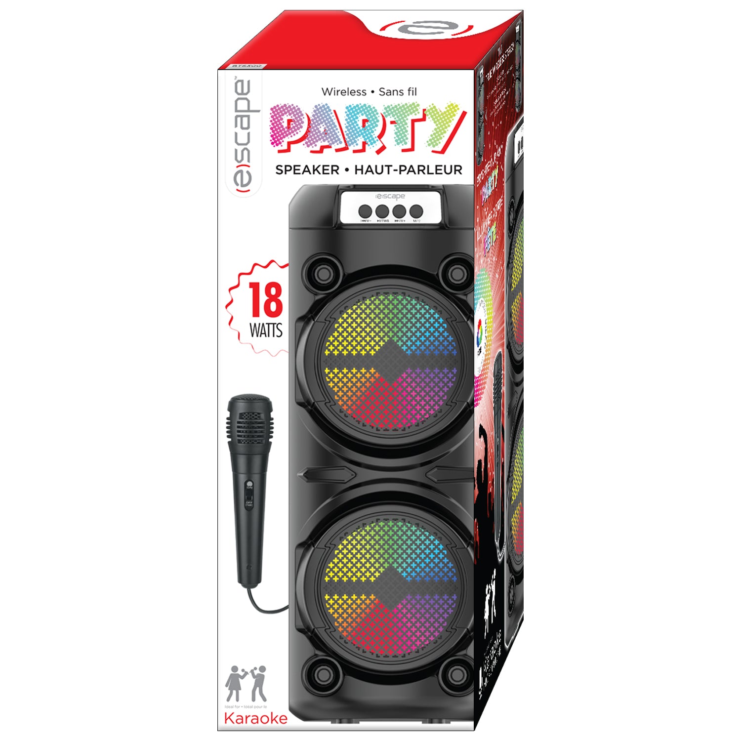 Escape Haut-Parleur de Fête Sans Fil 18 W avec Microphone Karaoké, Radio FM et Lumières DEL, Noir - Simple Boutique