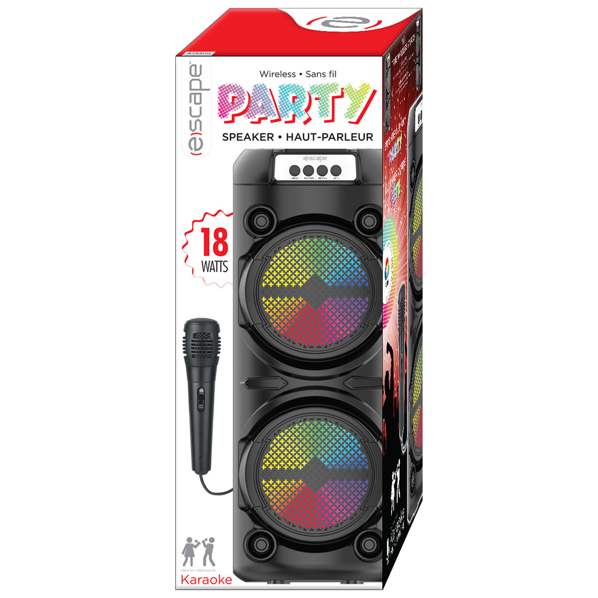 Escape Haut-Parleur de Fête Sans Fil 18 W avec Microphone Karaoké, Radio FM et Lumières DEL, Noir - Simple Boutique