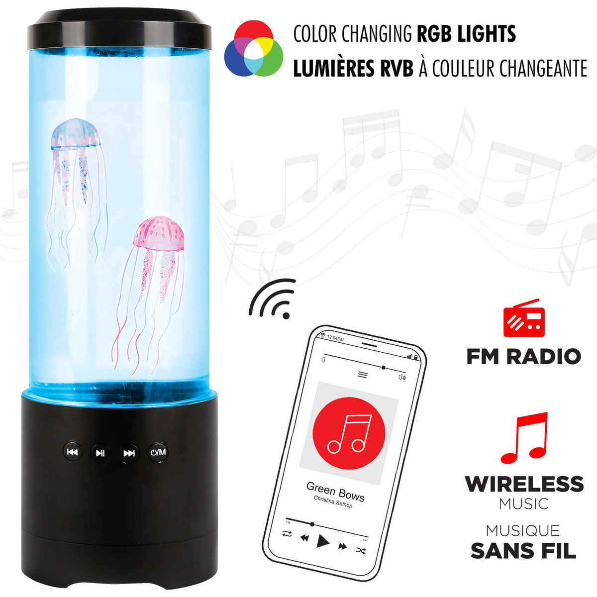 Escape Lampe Méduse à Lumières DEL RVB avec Haut-Parleur Sans Fil et Radio FM, Noir - Simple Boutique