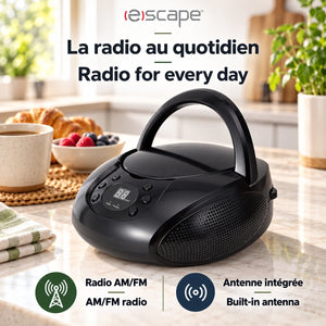 Escape Lecteur CD Portable Boombox Stéréo avec Radio AM/FM et Entrée AUX, Noir - Simple Boutique