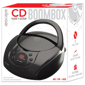 Escape Lecteur CD Portable Boombox Stéréo avec Radio AM/FM et Entrée AUX, Noir - Simple Boutique