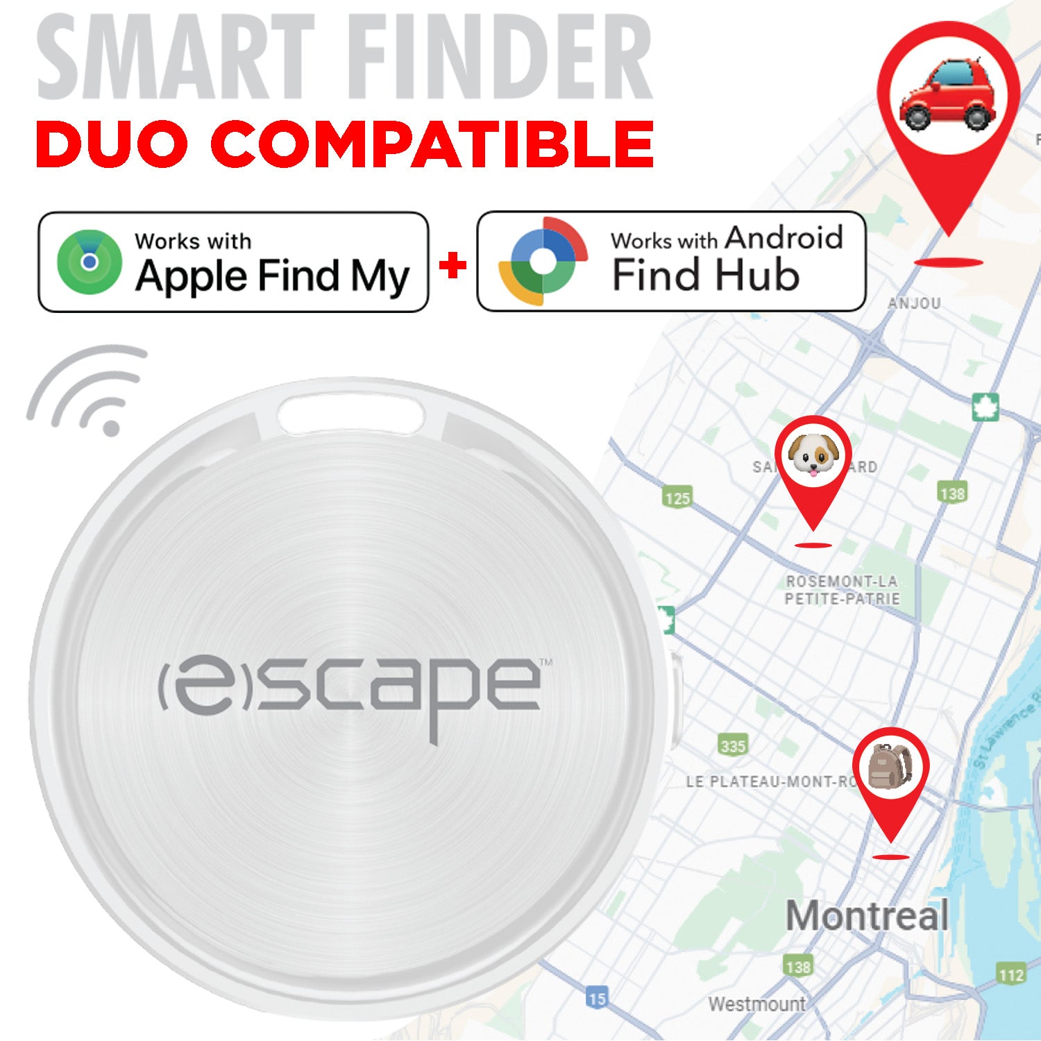 Escape Localisateur d'Objets Compatible Apple Localiser et Android Find Hub, Blanc - Simple Boutique