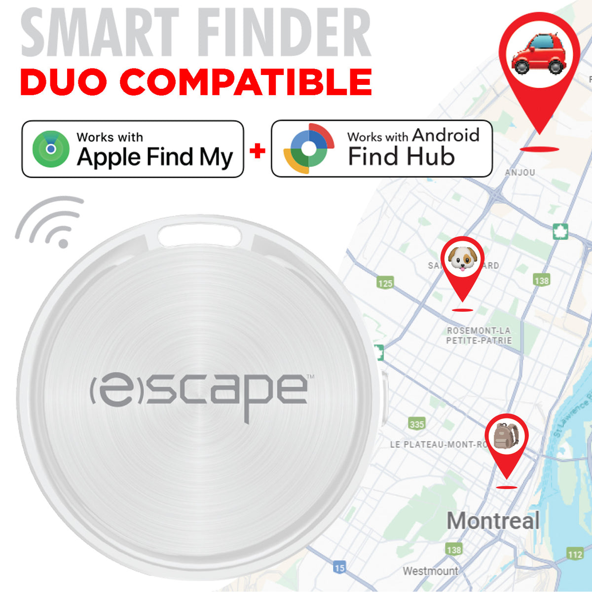 Escape Localisateur d'Objets Compatible Apple Localiser et Android Find Hub, Blanc - Simple Boutique