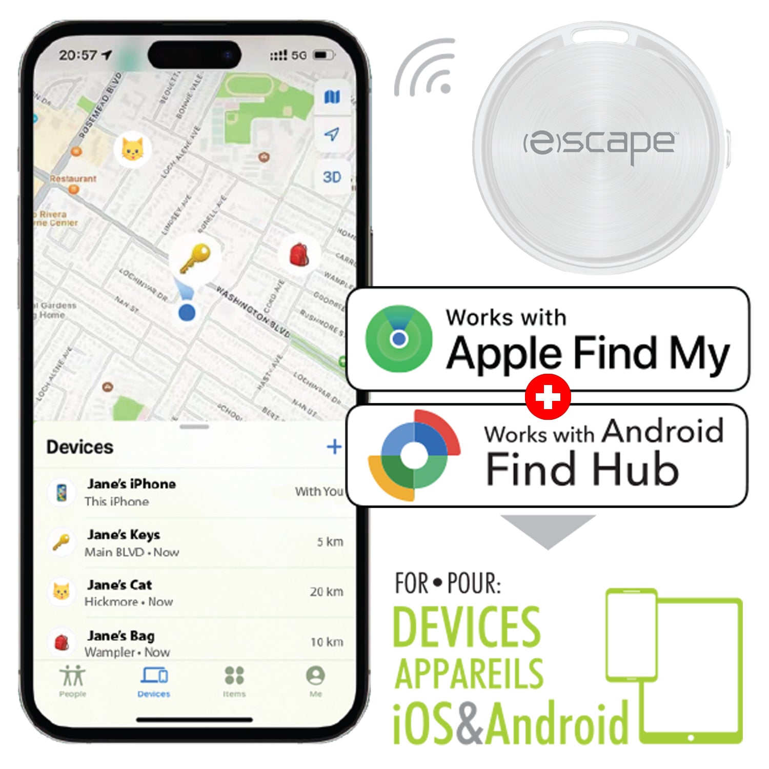 Escape Localisateur d'Objets Compatible Apple Localiser et Android Find Hub, Blanc - Simple Boutique