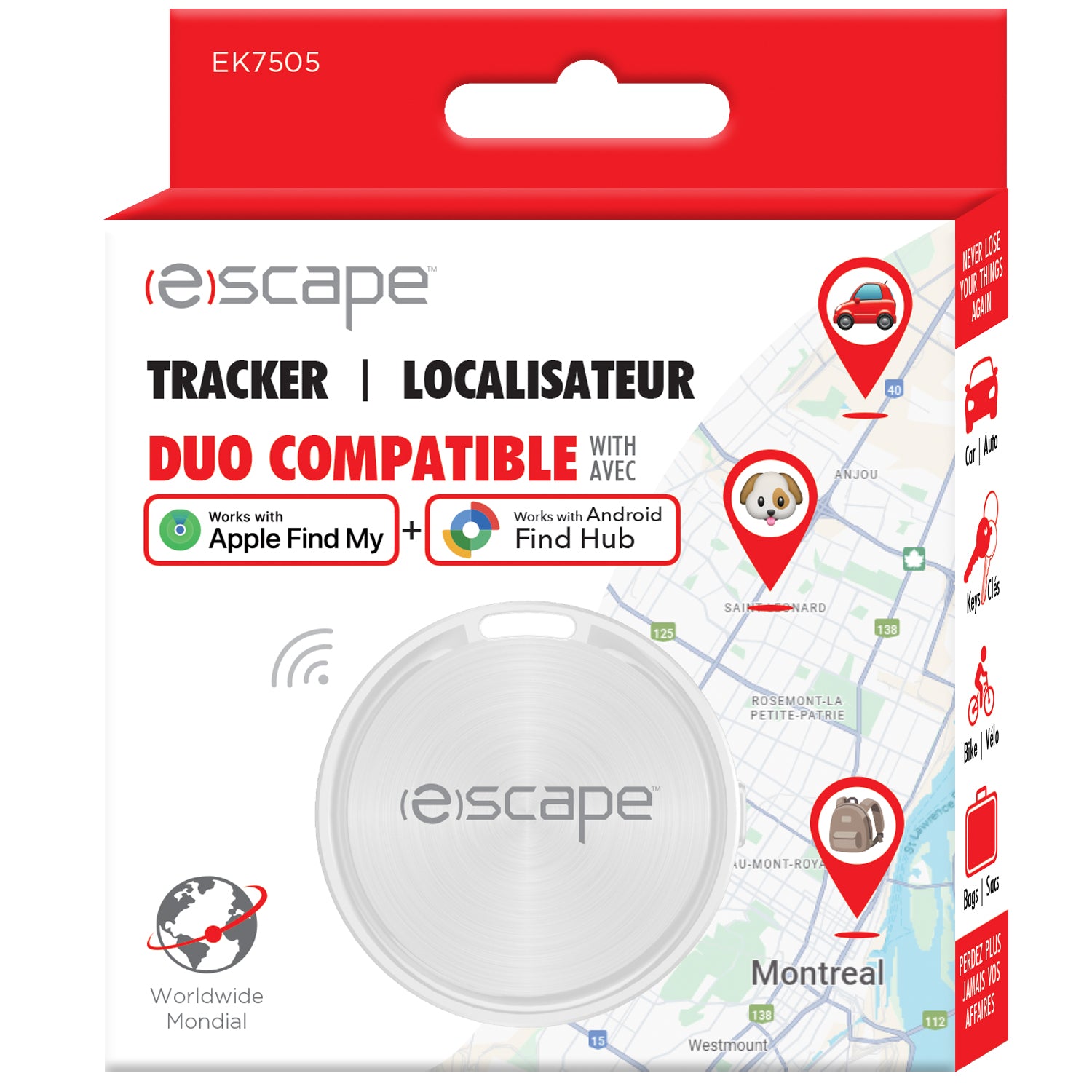 Escape Localisateur d'Objets Compatible Apple Localiser et Android Find Hub, Blanc - Simple Boutique