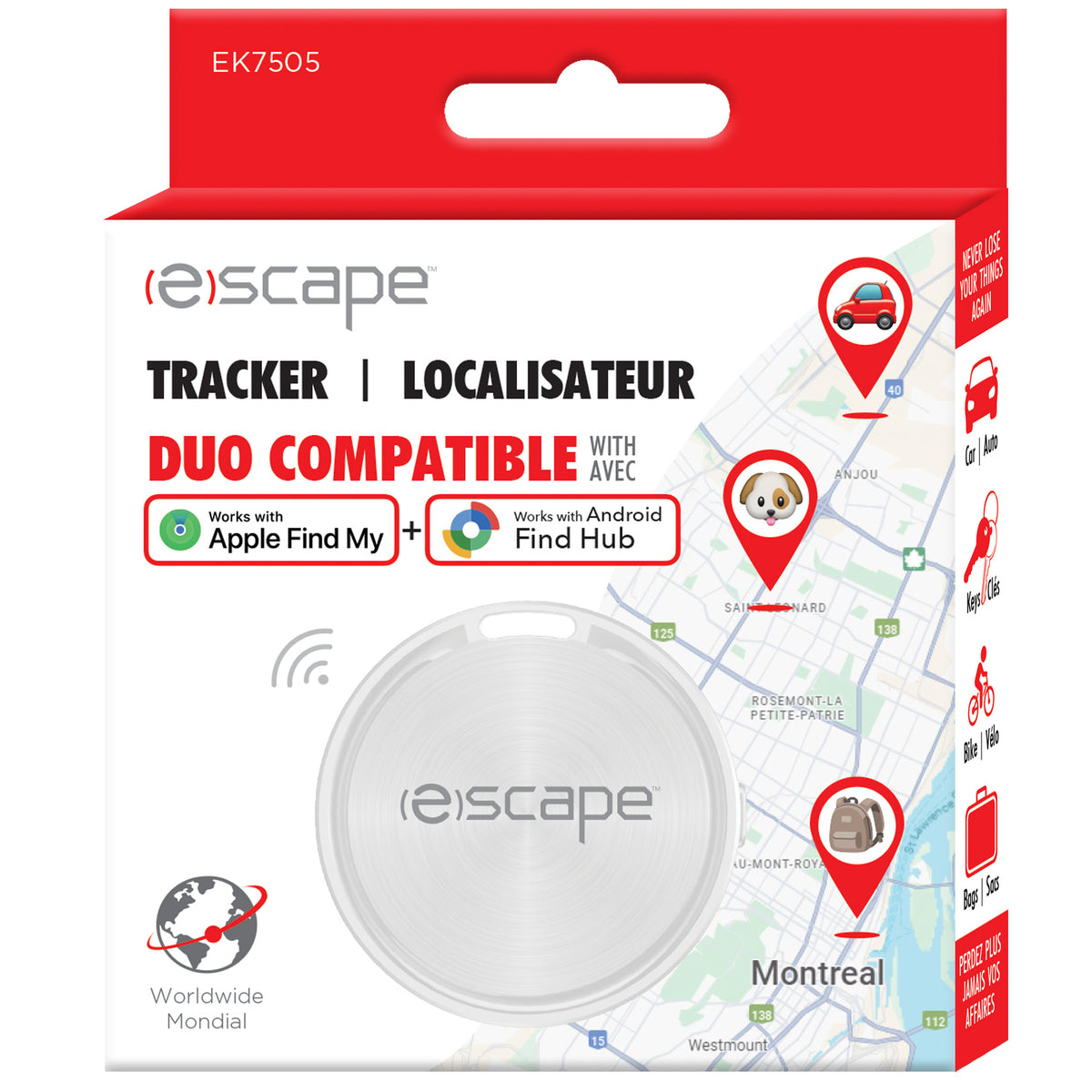 Escape Localisateur d'Objets Compatible Apple Localiser et Android Find Hub, Blanc - Simple Boutique