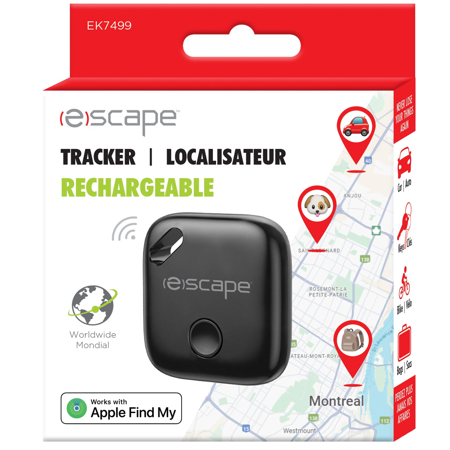 Escape Localisateur d'Objets Rechargeable pour iPhone, Fonctionne avec Localiser d'Apple, Noir - Simple Boutique