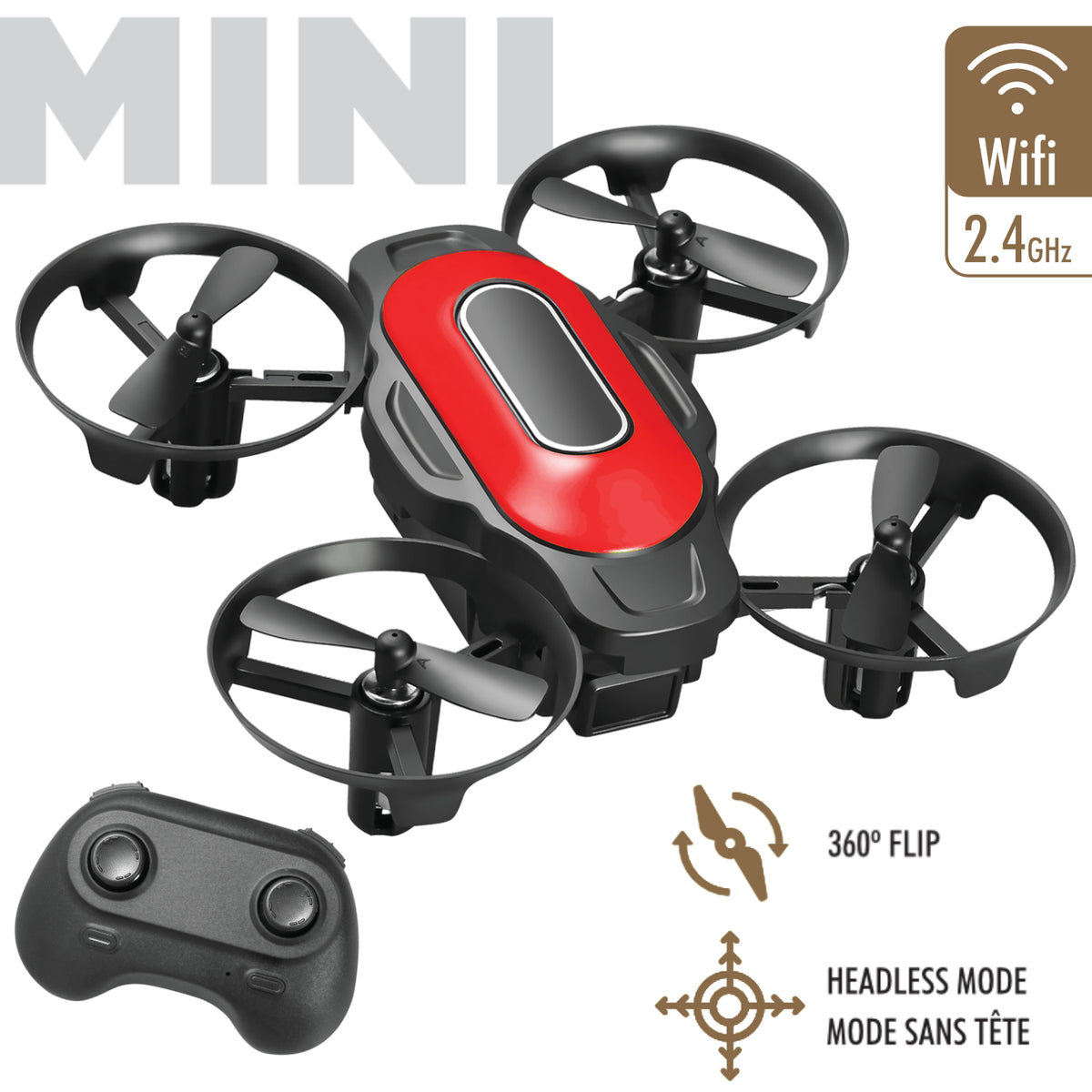 Escape Mini Drone Quadricoptère avec Télécommande et Protège-Hélices, Rouge et Noir - Simple Boutique