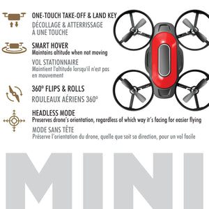 Escape Mini Drone Quadricoptère avec Télécommande et Protège-Hélices, Rouge et Noir - Simple Boutique