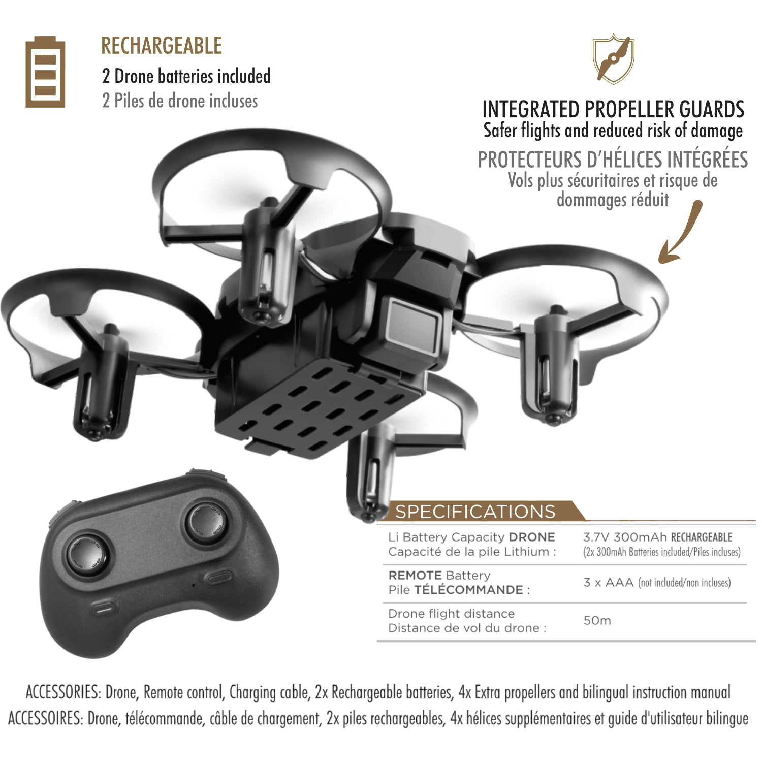 Escape Mini Drone Quadricoptère avec Télécommande et Protège-Hélices, Rouge et Noir - Simple Boutique