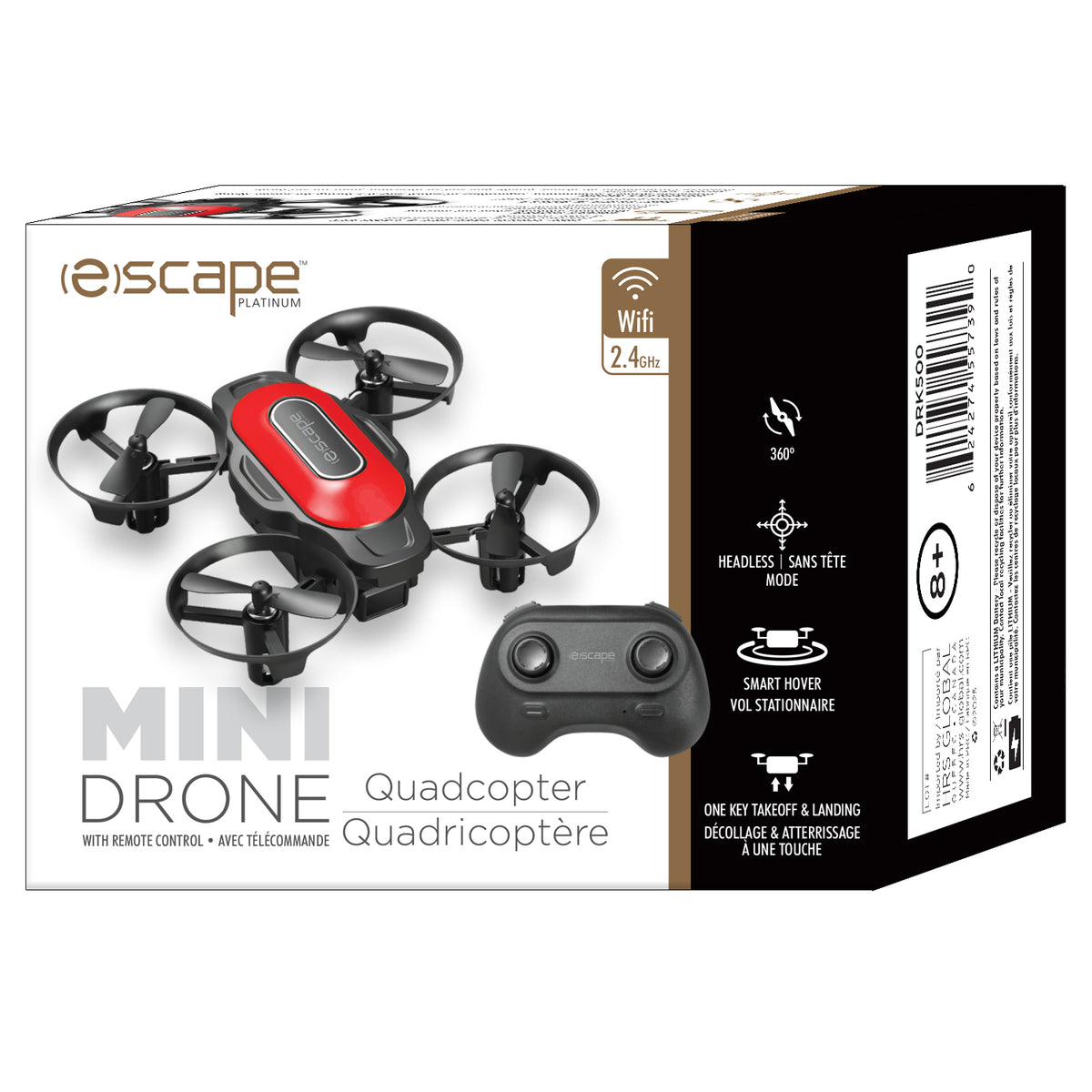 Escape Mini Drone Quadricoptère avec Télécommande et Protège-Hélices, Rouge et Noir - Simple Boutique