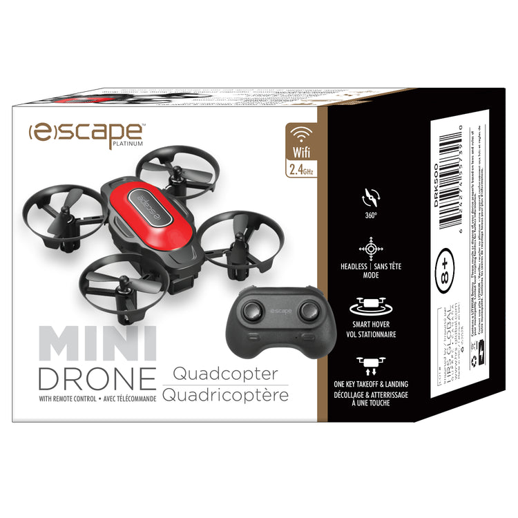 Escape Mini Drone Quadricoptère avec Télécommande et Protège-Hélices, Rouge et Noir - Simple Boutique
