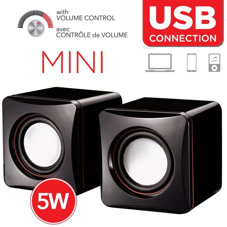 Escape - Mini Haut-Parleurs USB Stéréo avec Contrôle du Son, 5 Watts, Noir - Simple Boutique