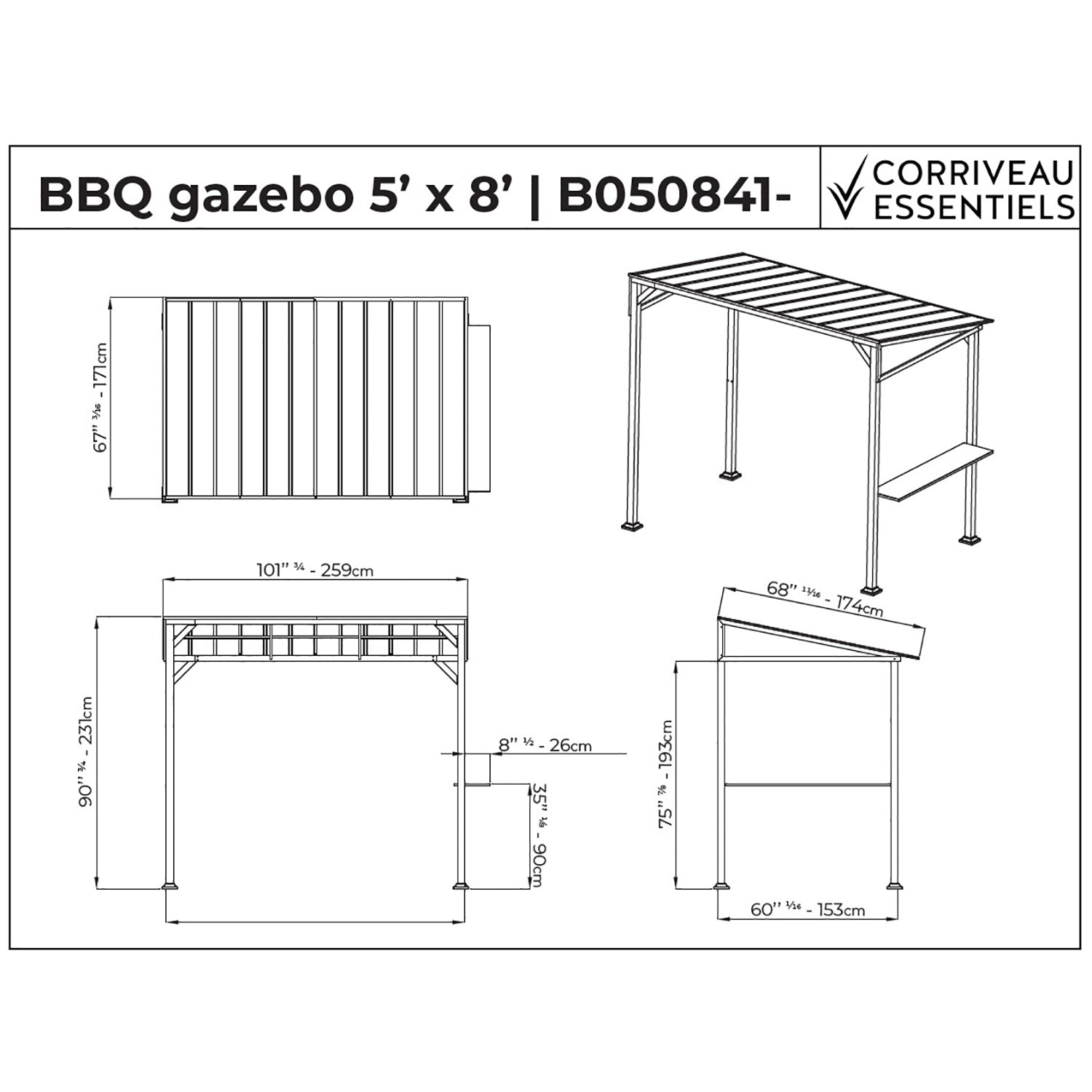 F. Corriveau International - Abri de Jardin à Toit Rigide, 5' x 8', Avec Table d'appoint - Simple Boutique