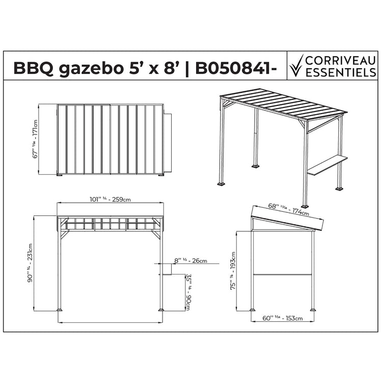 F. Corriveau International - Abri de Jardin à Toit Rigide, 5' x 8', Avec Table d'appoint - Simple Boutique