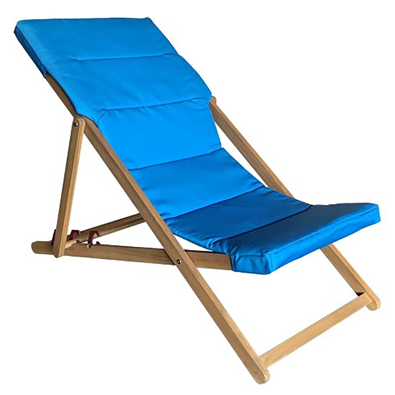 F. Corriveau International - Chaise Transat Pliante, Cadre en Bois d'acacia, Bleu - Simple Boutique