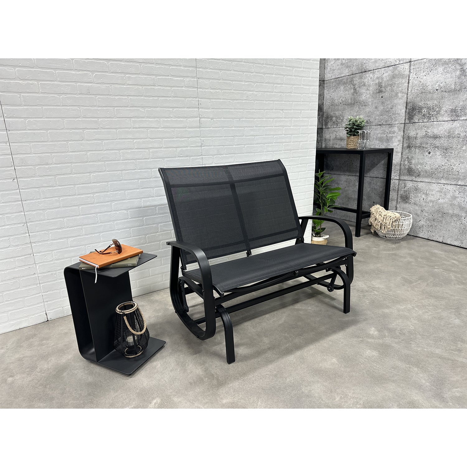 F. Corriveau International - Chaise à Billes 2 Places Extérieur Bruxelle, Fabriqué en Aluminium, Noir - Simple Boutique