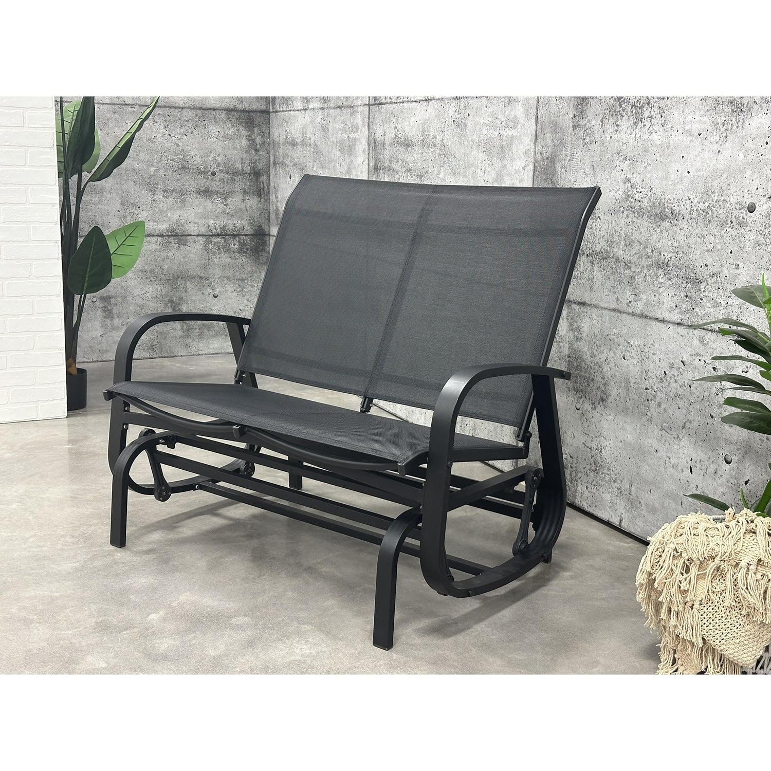 F. Corriveau International - Chaise à Billes 2 Places Extérieur Bruxelle, Fabriqué en Aluminium, Noir - Simple Boutique