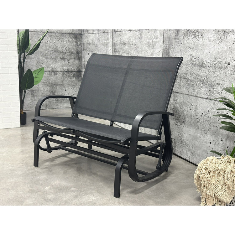 F. Corriveau International - Chaise à Billes 2 Places Extérieur Bruxelle, Fabriqué en Aluminium, Noir - Simple Boutique
