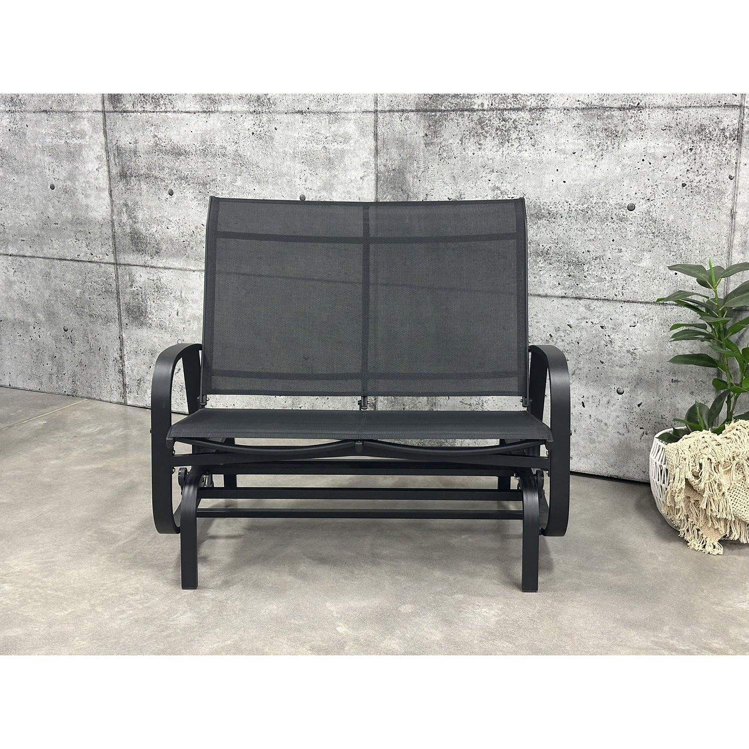 F. Corriveau International - Chaise à Billes 2 Places Extérieur Bruxelle, Fabriqué en Aluminium, Noir - Simple Boutique