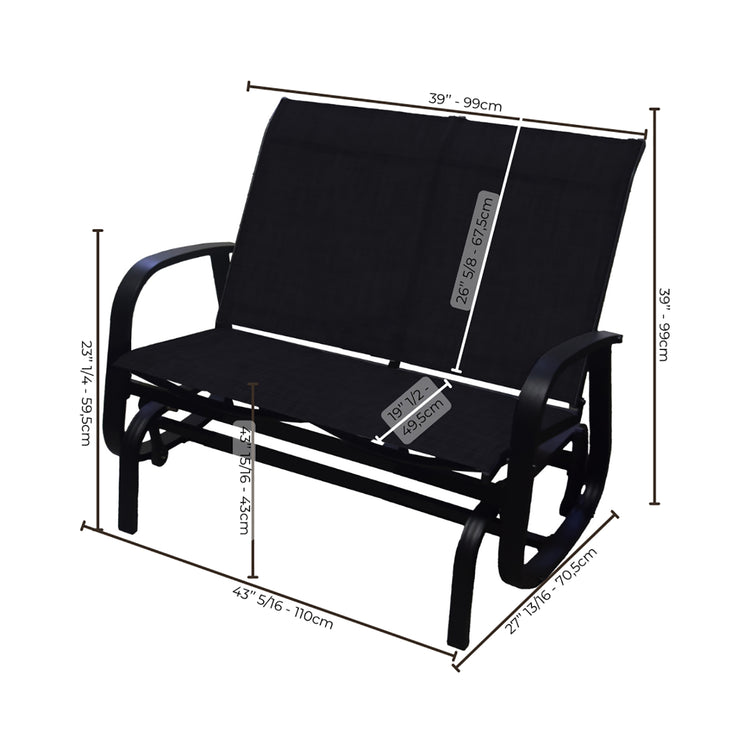 F. Corriveau International - Chaise à Billes 2 Places Extérieur Bruxelle, Fabriqué en Aluminium, Noir - Simple Boutique