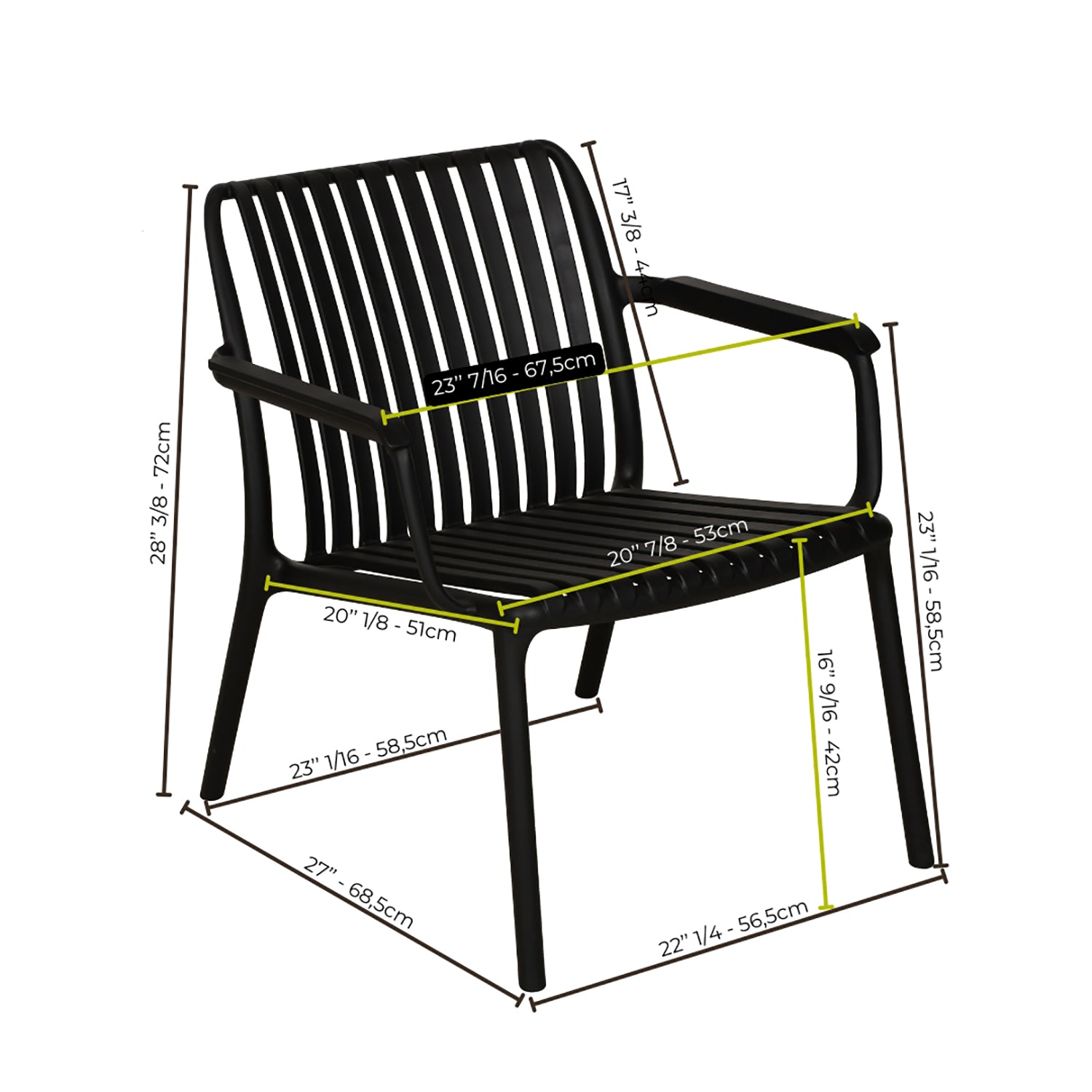 F. Corriveau International - Chaise avec Accoudoir Summer, Intérieur/Extérieur, Noir - Simple Boutique