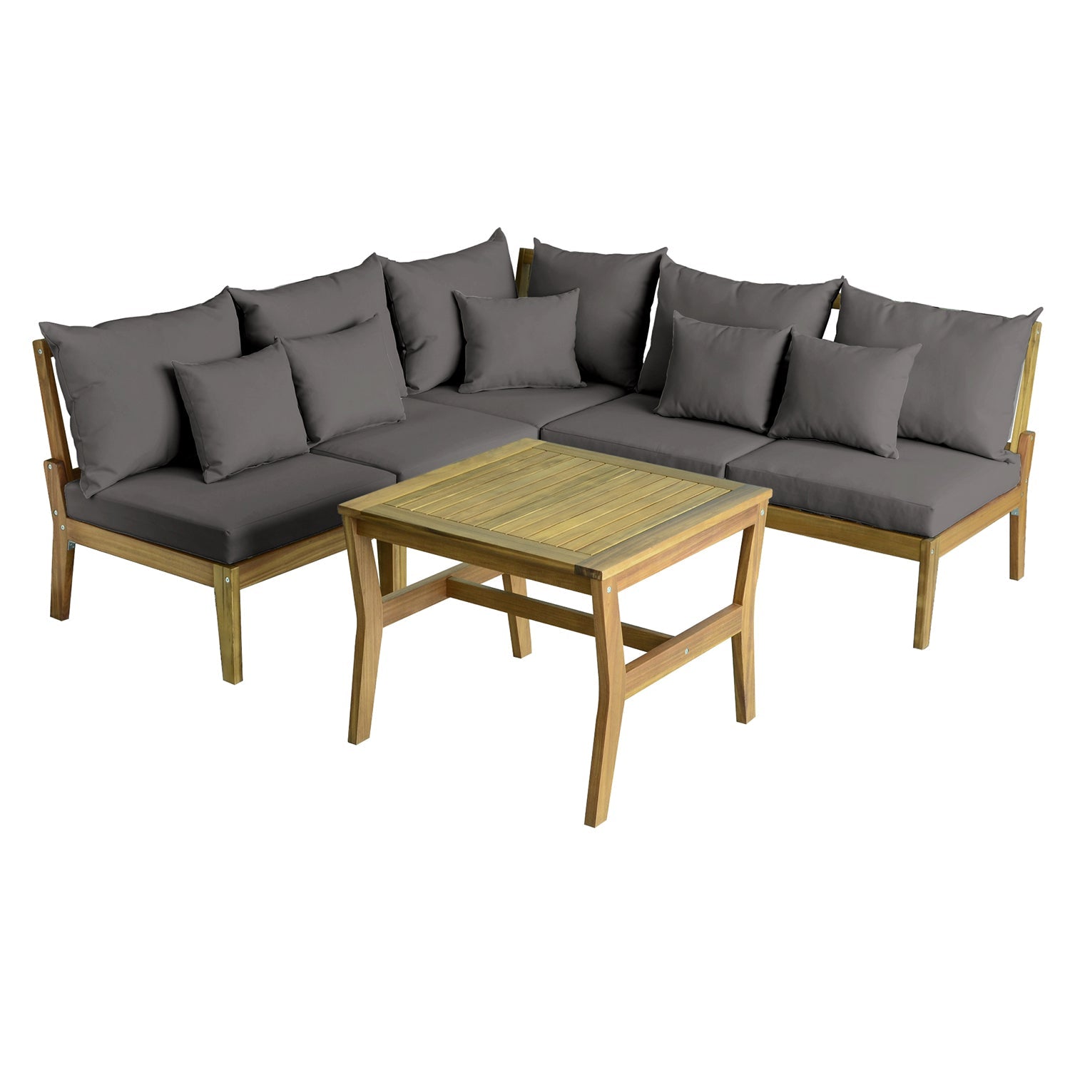F. Corriveau International - Ensemble 5 Morceaux Sectionnel et Table Extérieur Napoli, En Bois d'acacia, Gris - Simple Boutique