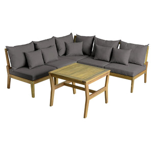 F. Corriveau International - Ensemble 5 Morceaux Sectionnel et Table Extérieur Napoli, En Bois d'acacia, Gris - Simple Boutique