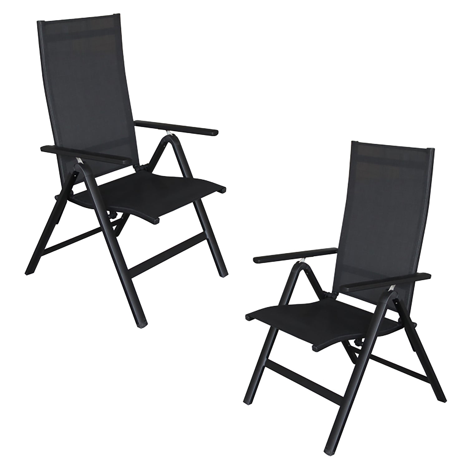 F. Corriveau International - Ensemble de 2 Chaises Pliantes et Inclinables Extérieur Emma, Cadre en Aluminium, Noir - Simple Boutique