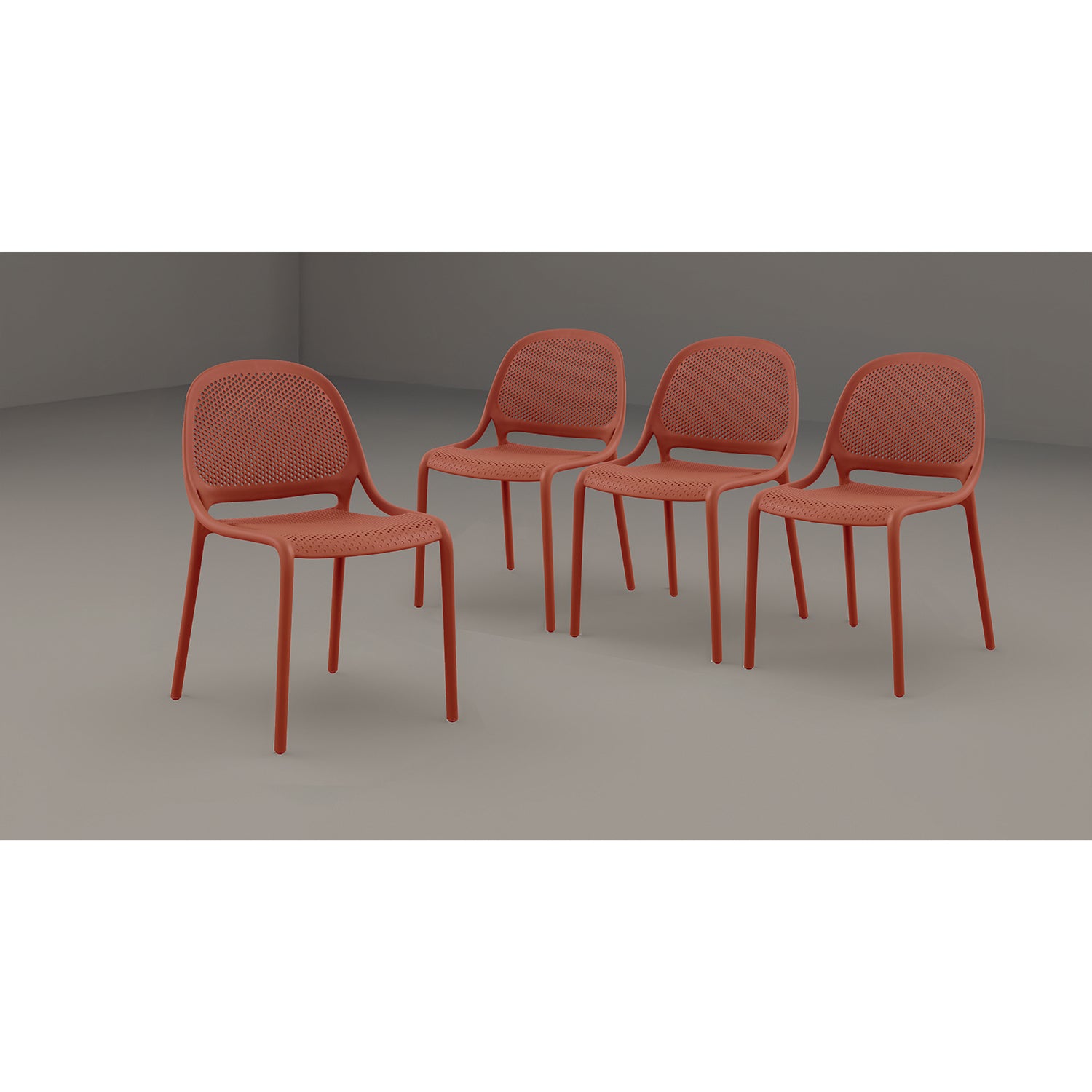 F. Corriveau International - Ensemble de 4 Chaises à Dîner Summer, Intérieur/Extérieur, Rouge Corail - Simple Boutique