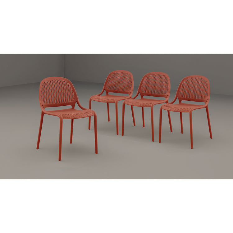 F. Corriveau International - Ensemble de 4 Chaises à Dîner Summer, Intérieur/Extérieur, Rouge Corail - Simple Boutique