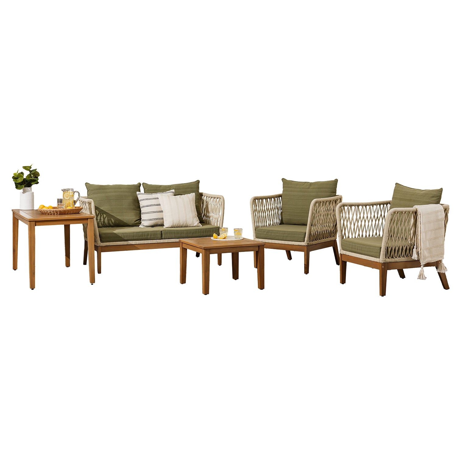 F. Corriveau International - Ensemble de Mobilier Extérieur Line 5 Morceaux, Fabriqué en Bois d'eucalyptus - Simple Boutique