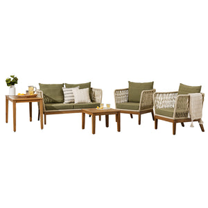F. Corriveau International - Ensemble de Mobilier Extérieur Line 5 Morceaux, Fabriqué en Bois d'eucalyptus - Simple Boutique