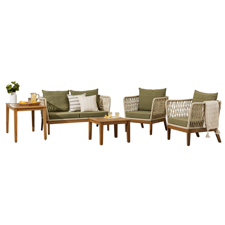 F. Corriveau International - Ensemble de Mobilier Extérieur Line 5 Morceaux, Fabriqué en Bois d'eucalyptus - Simple Boutique