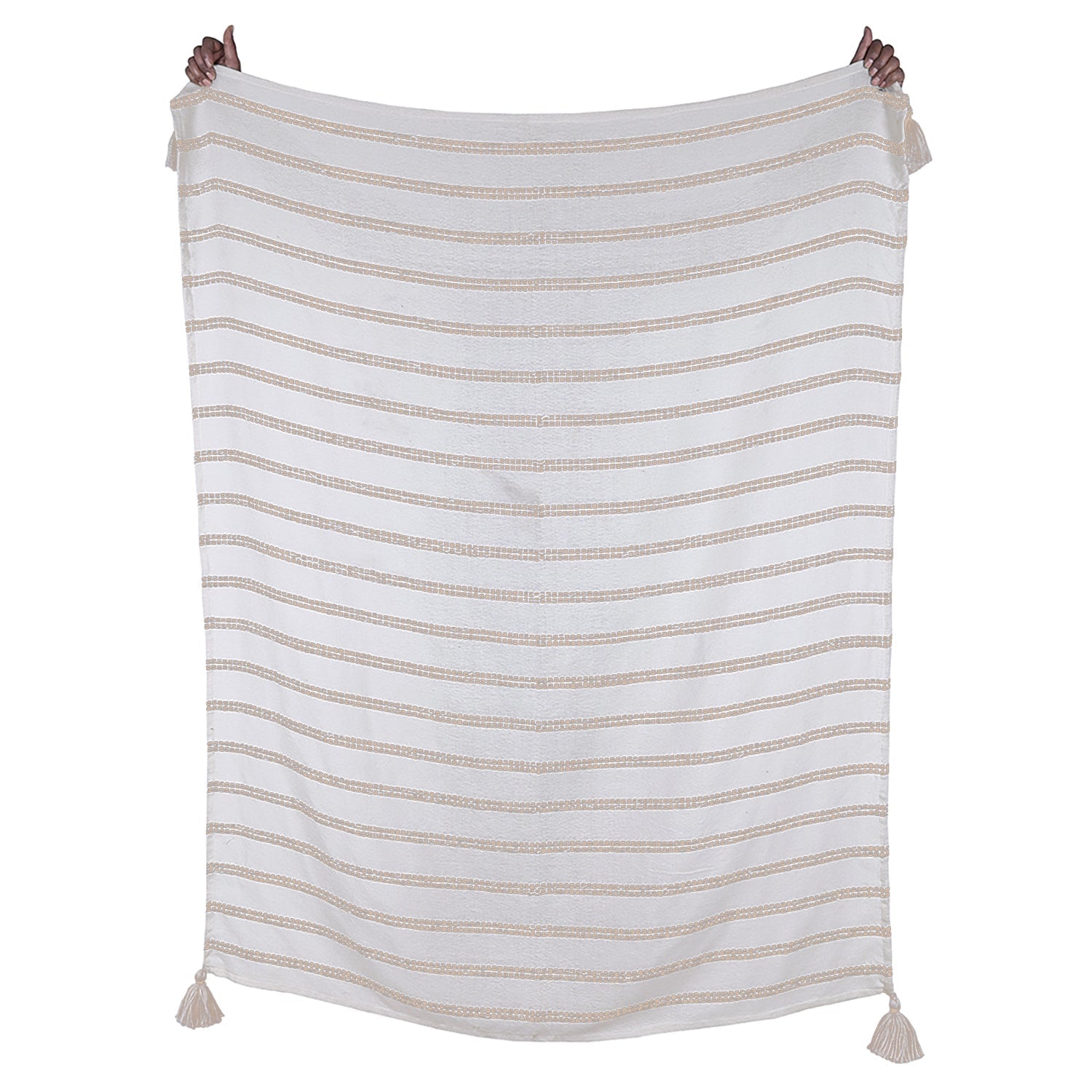 F. Corriveau International - Jetée à Rayure Natural, Intérieur/Extérieur, 50" x 60" - Simple Boutique