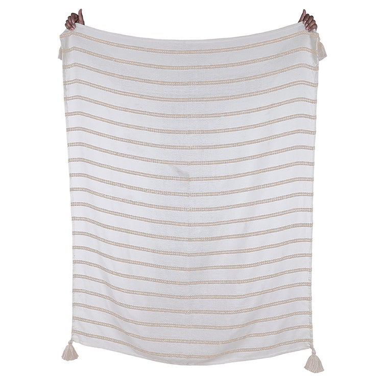 F. Corriveau International - Jetée à Rayure Natural, Intérieur/Extérieur, 50" x 60" - Simple Boutique