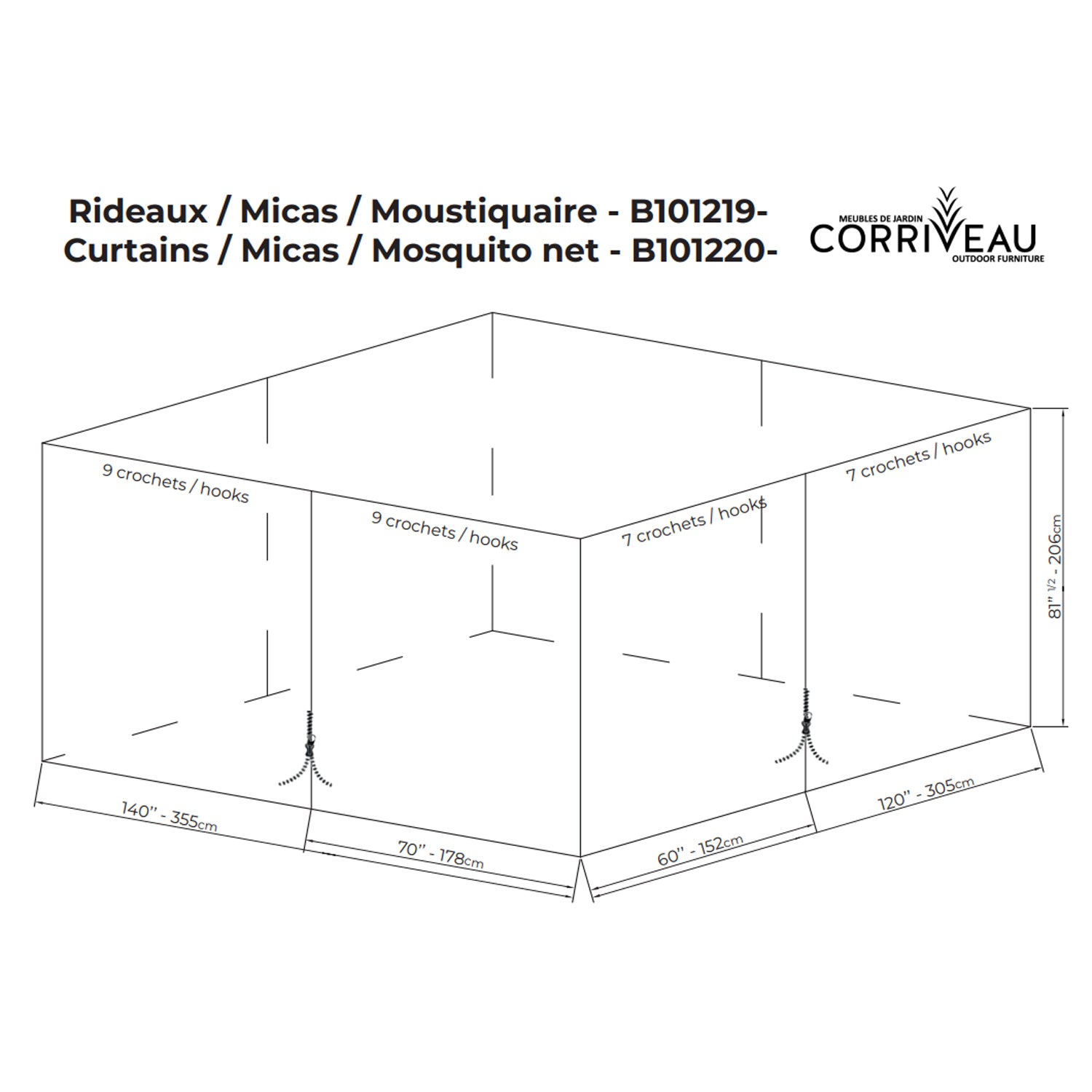 F. Corriveau International - Rideau Moustiquaire pour Gazebo 10' x 12', Noir - Simple Boutique