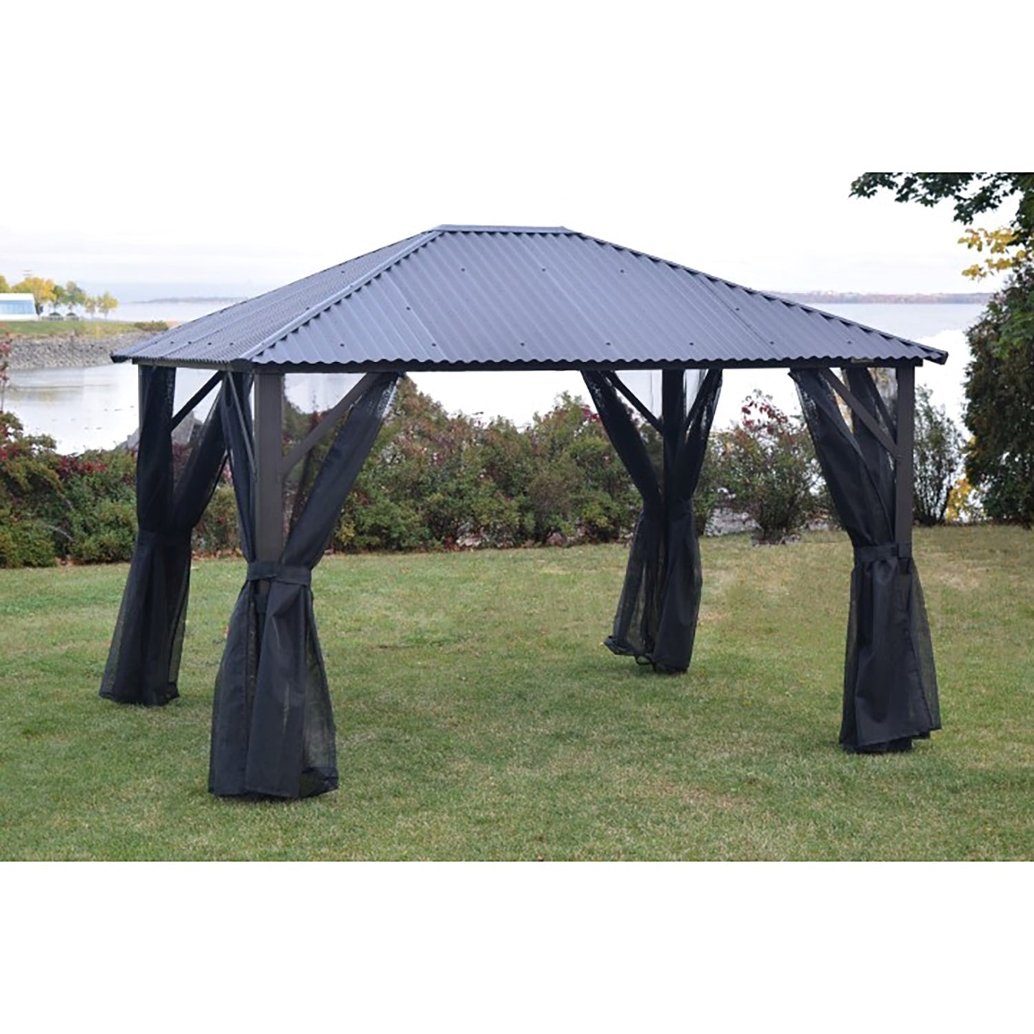 F. Corriveau International - Rideau Moustiquaire pour Gazebo 12' x 16', Noir - Simple Boutique
