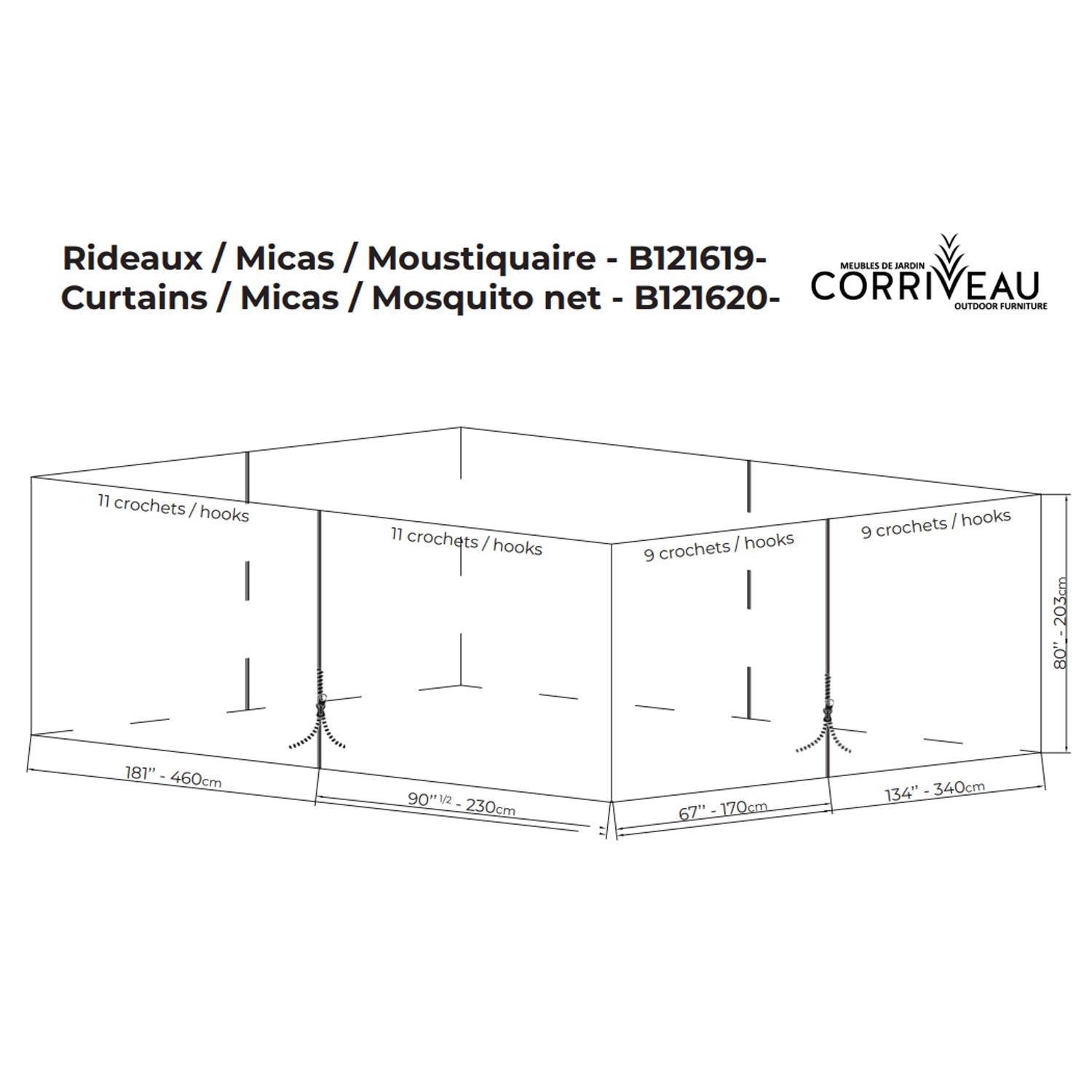 F. Corriveau International - Rideau Moustiquaire pour Gazebo 12' x 16', Noir - Simple Boutique