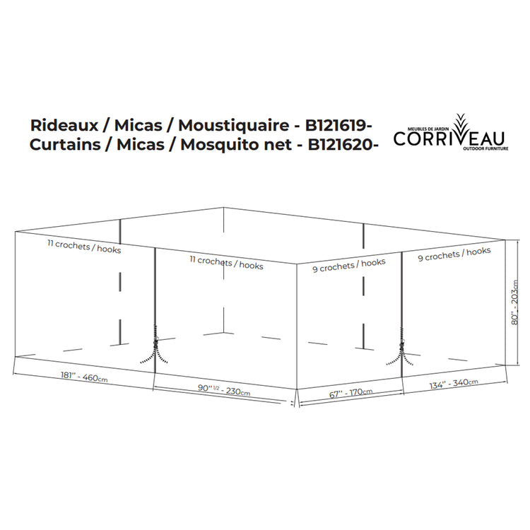 F. Corriveau International - Rideau Moustiquaire pour Gazebo 12' x 16', Noir - Simple Boutique