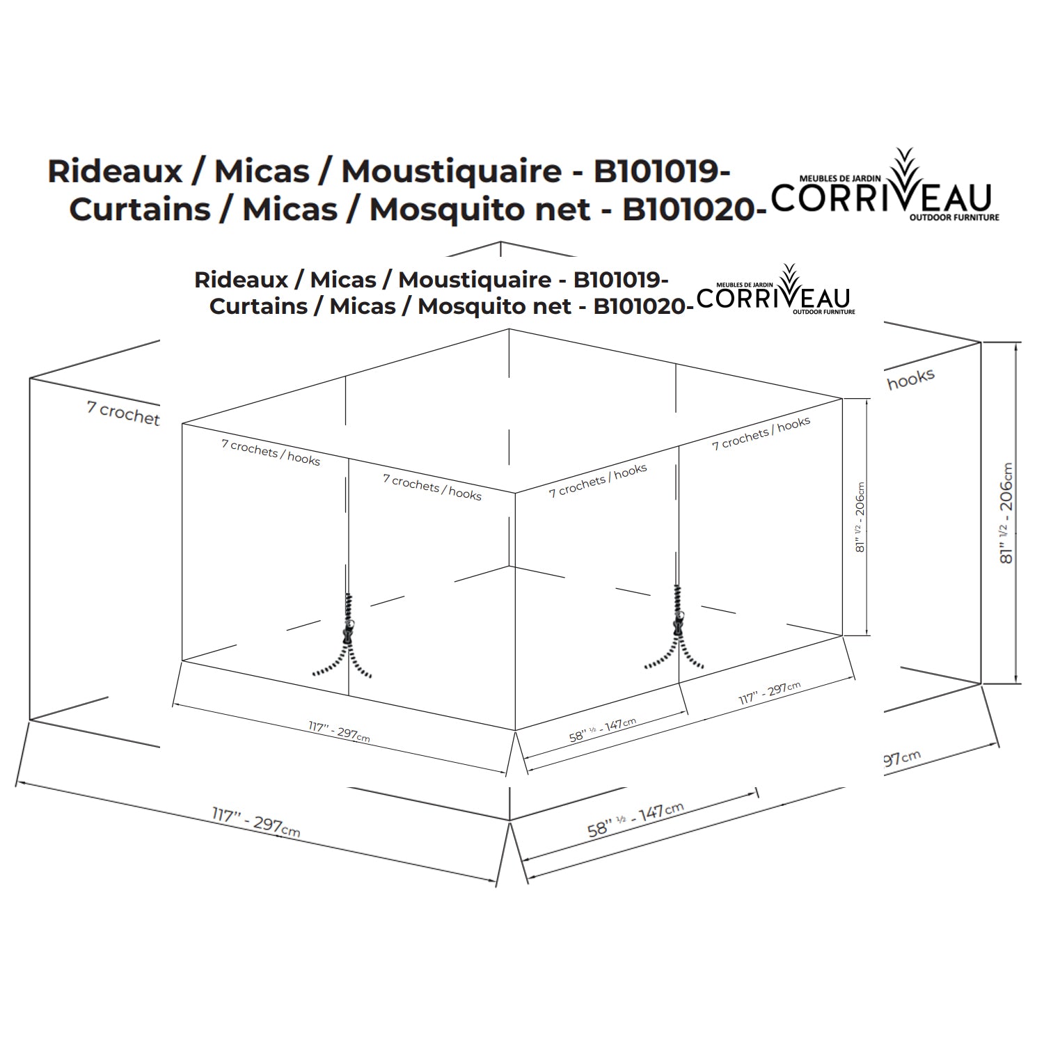 F. Corriveau International - Rideau pour Gazebo 10' x 10', Résistant à l'eau, Noir - Simple Boutique
