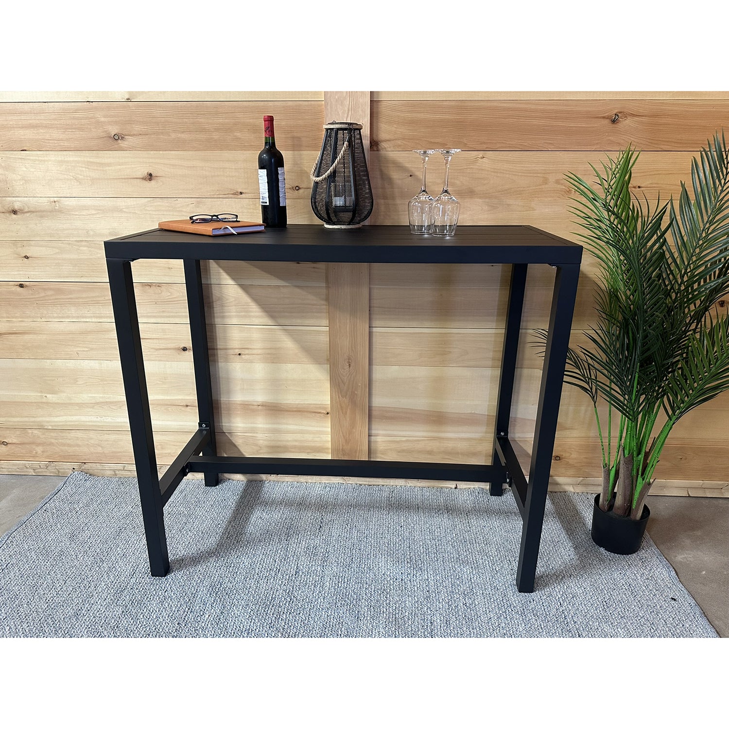 F. Corriveau International - Table Bar Extérieur Highland, Fabriqué en Aluminium, Noir - Simple Boutique