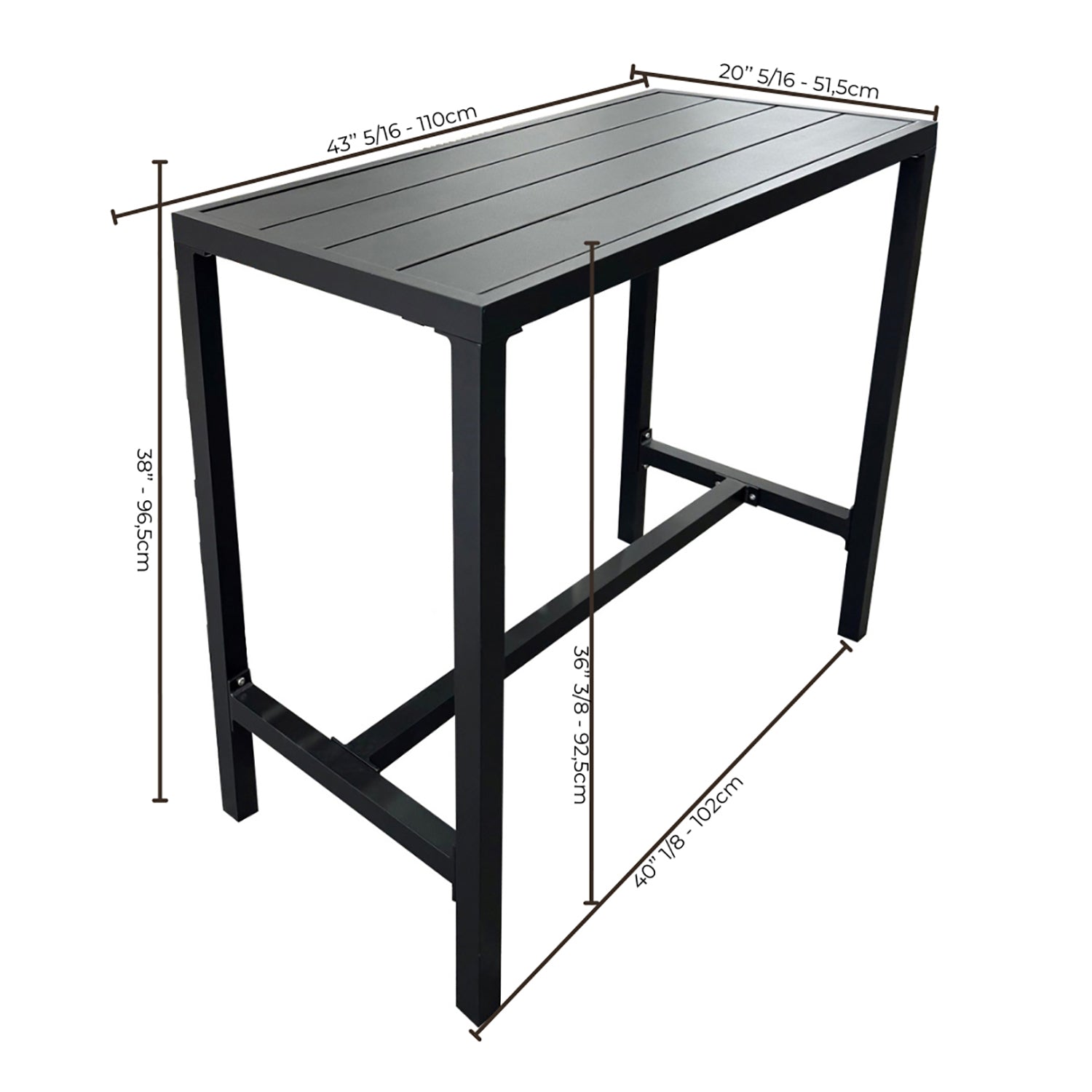 F. Corriveau International - Table Bar Extérieur Highland, Fabriqué en Aluminium, Noir - Simple Boutique