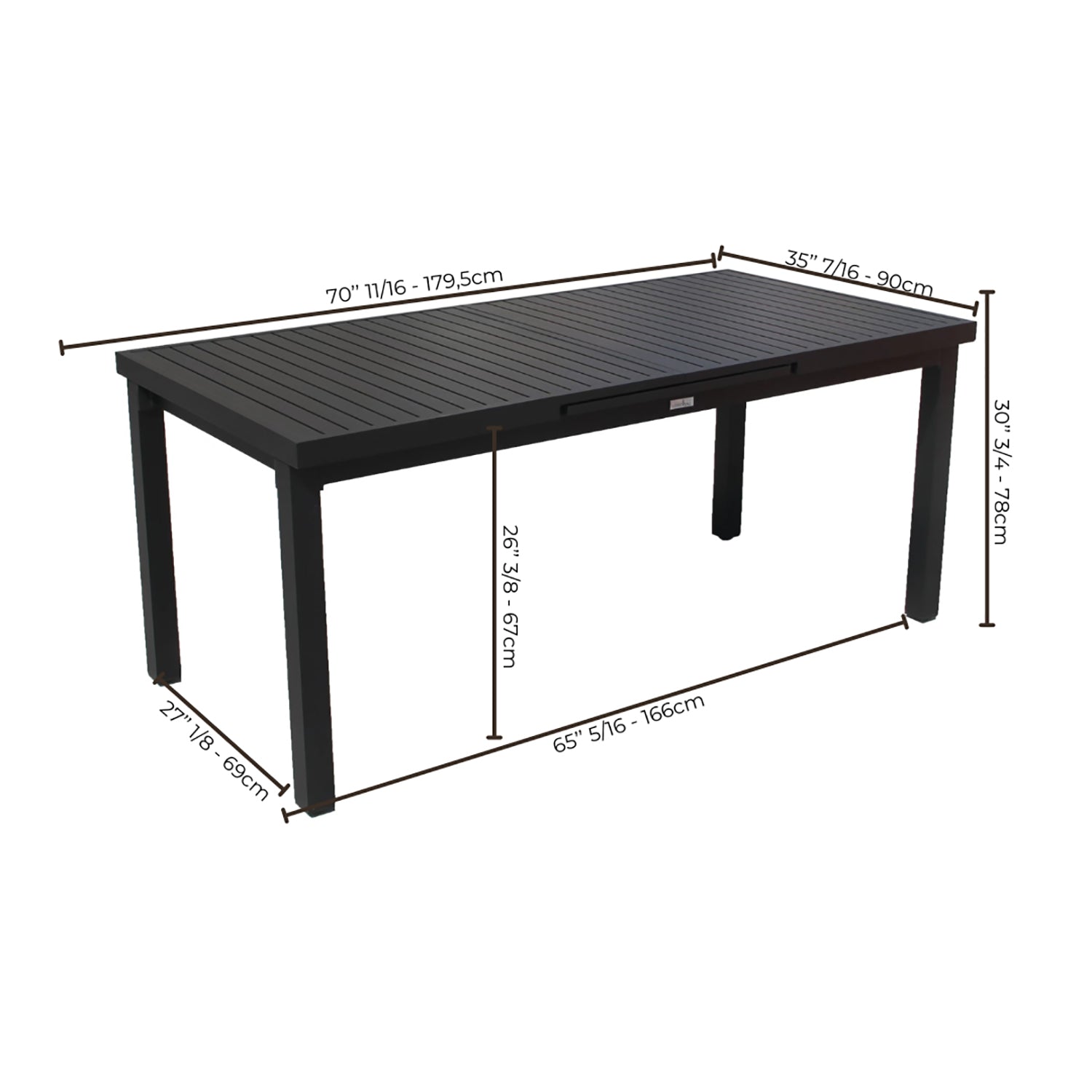 F. Corriveau International - Table à Rallonge Extérieur, Fait en Aluminium, Noir - Simple Boutique