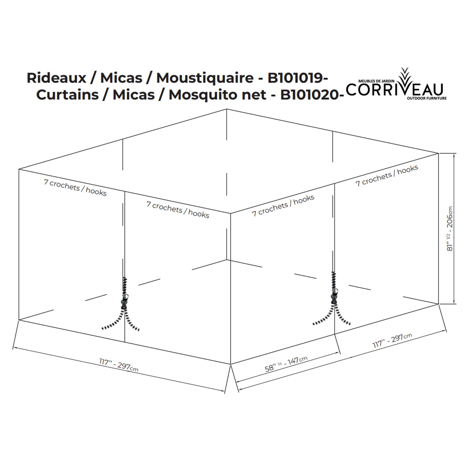 F.Corriveau International - Rideau Clair / Mica pour Gazebo 10' x 10', Transparent - Simple Boutique