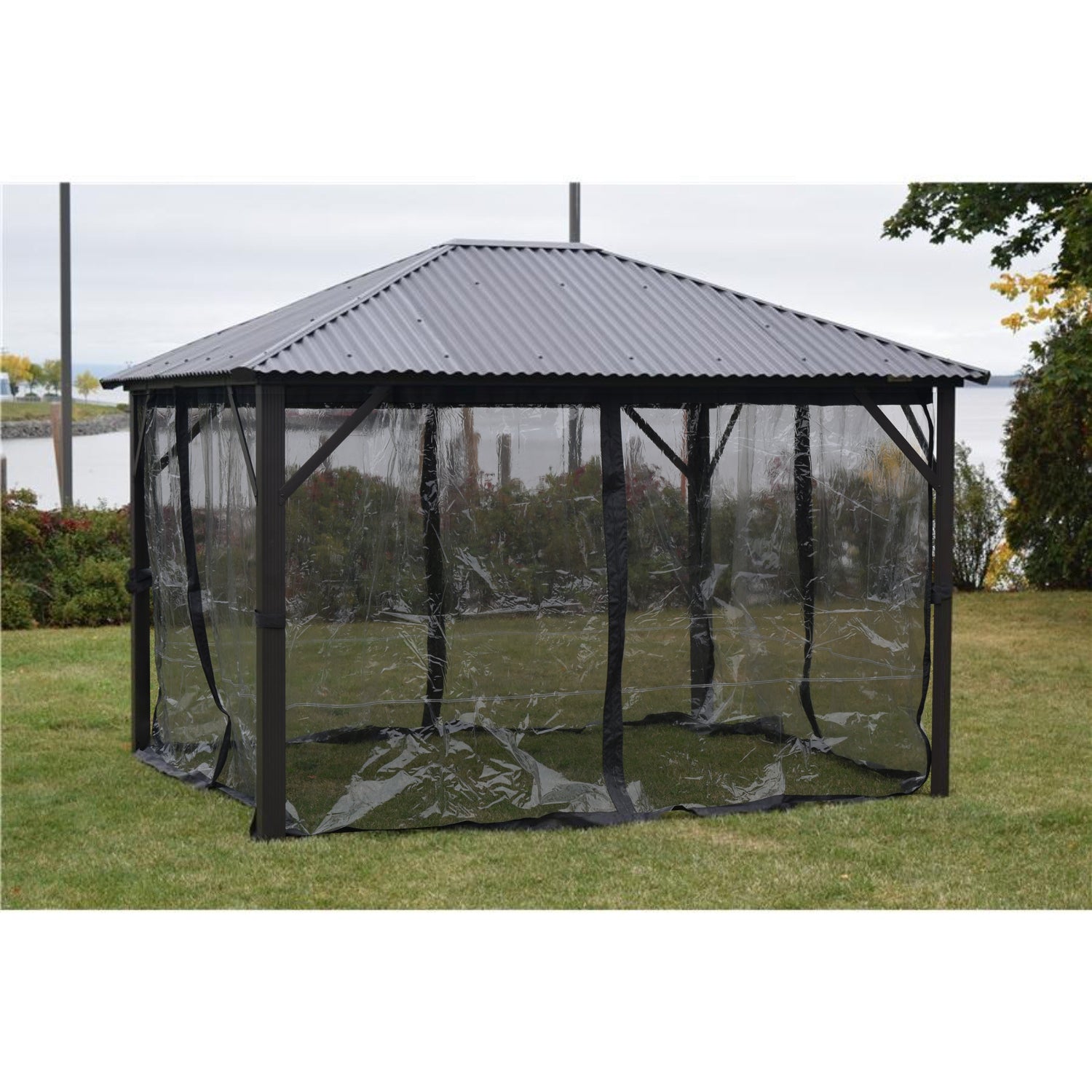 F.Corriveau International - Rideau Transparent / Mica pour Gazebo 10' x 12', Fumés - Simple Boutique