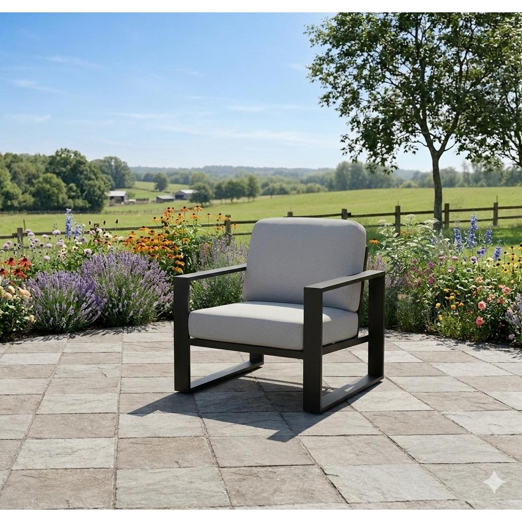 Fauteuil patio une place Ireland – Sofa extérieur noir avec coussins greige - Simple Boutique