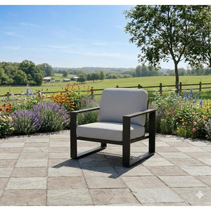 Fauteuil patio une place Ireland – Sofa extérieur noir avec coussins greige - Simple Boutique