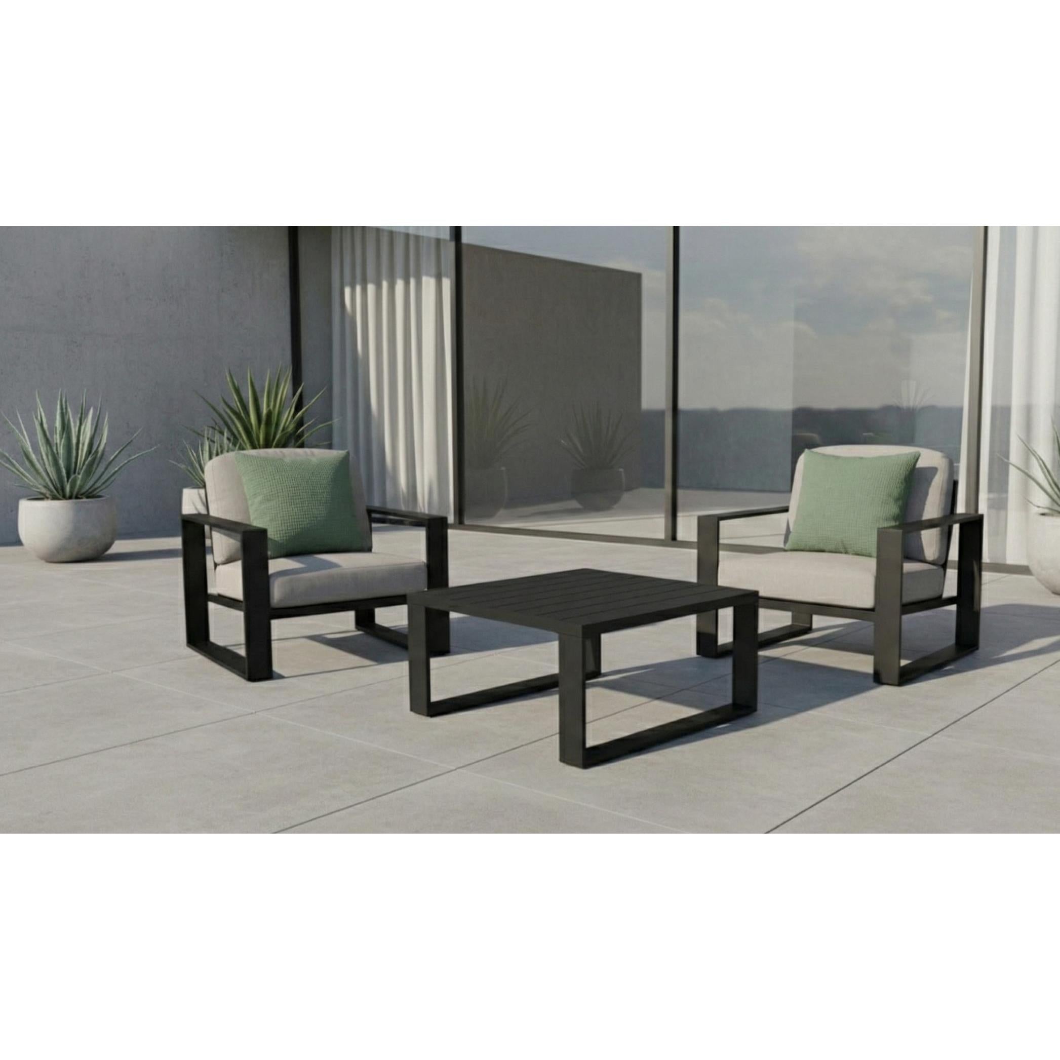 Fauteuil patio une place Ireland – Sofa extérieur noir avec coussins greige - Simple Boutique