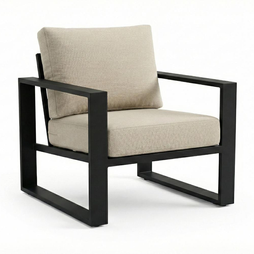 Fauteuil patio une place Ireland – Sofa extérieur noir avec coussins greige - Simple Boutique